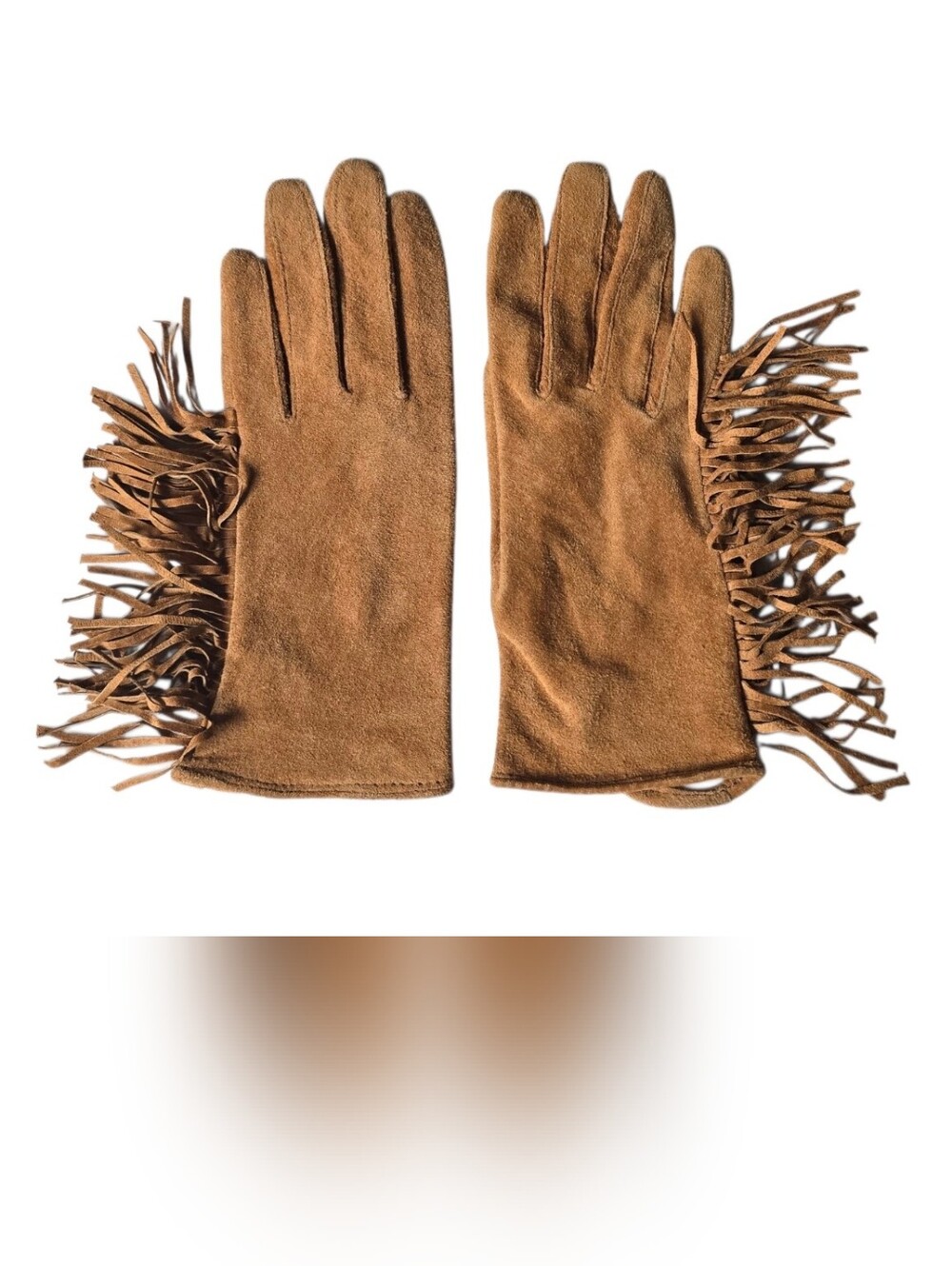 Vintage Suede Fringe Gloves - Camel Brown